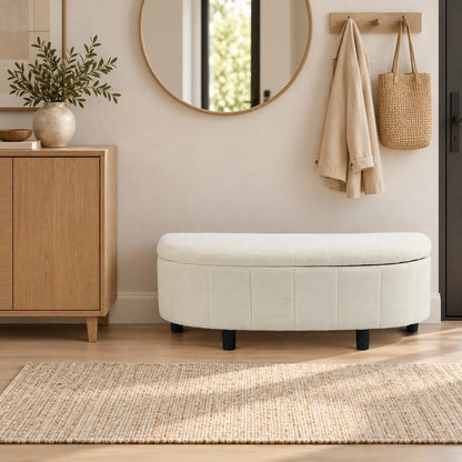Semi-Round Ottoman With Hydraulic Lift-Top Storage, Cream White Storage Ottomans & Benches at Gallery Canada