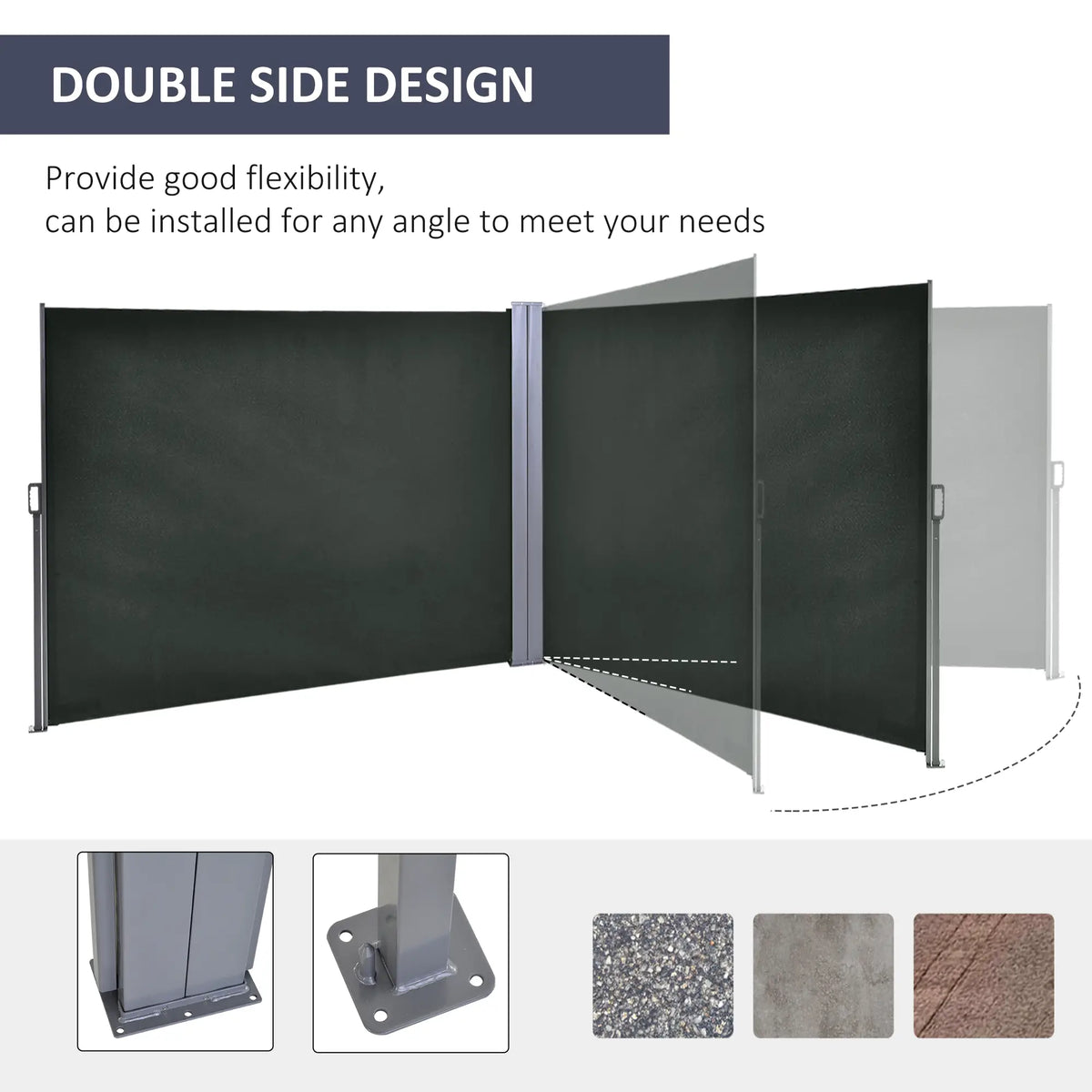 236" x 71" Outdoor Privacy Wall, Retractable Awning, Patio Screen, Grey Side Awnings at Gallery Canada