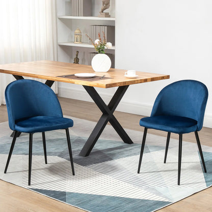 Set of 2 Mid-Back Dining Chairs, Velvet Upholstery, Dark Blue, Dark Blue Bar Stools at Gallery Canada