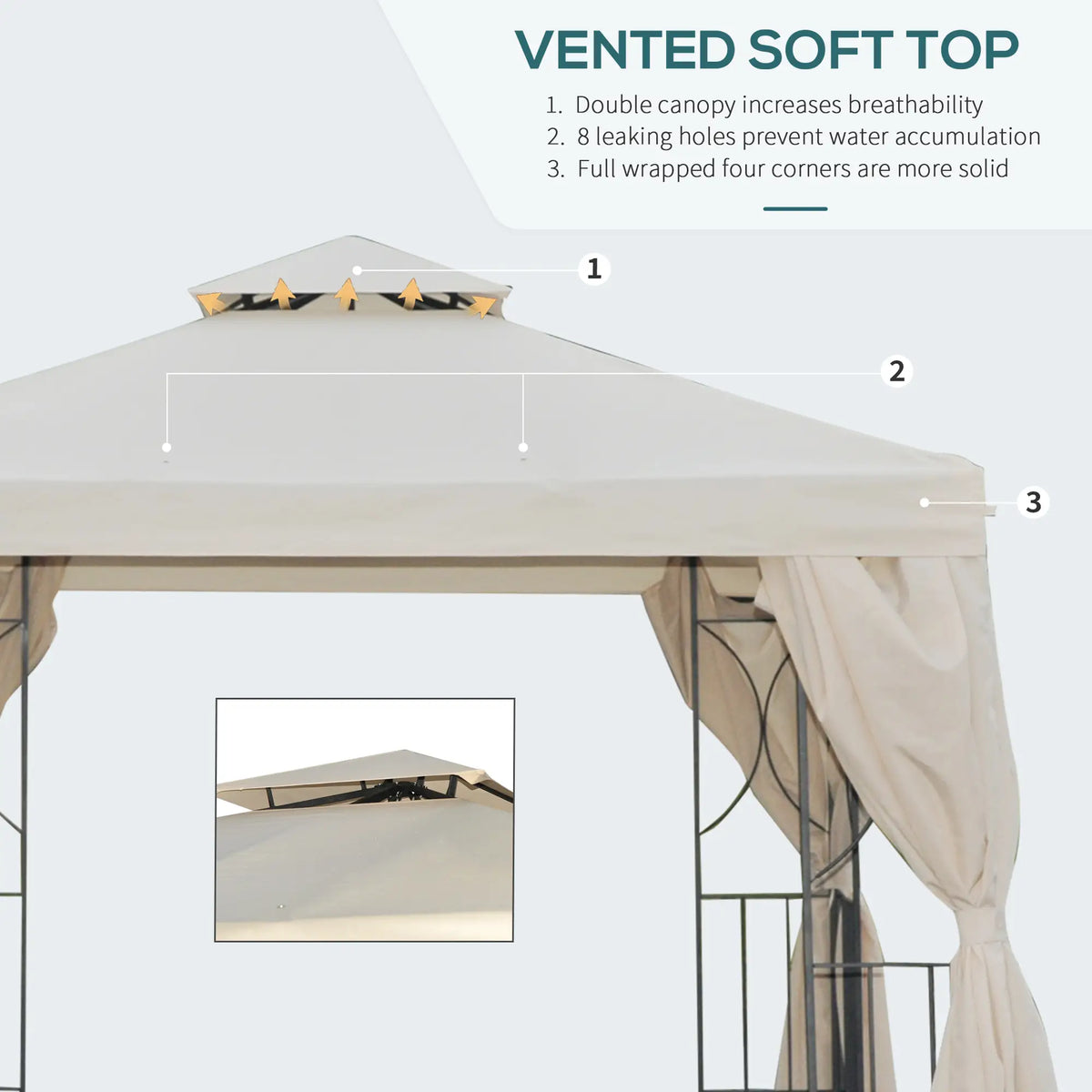 10' x 10' Patio Gazebo, Canopy Shelter with Double-Tier Roof, Cream White Gazebos at Gallery Canada