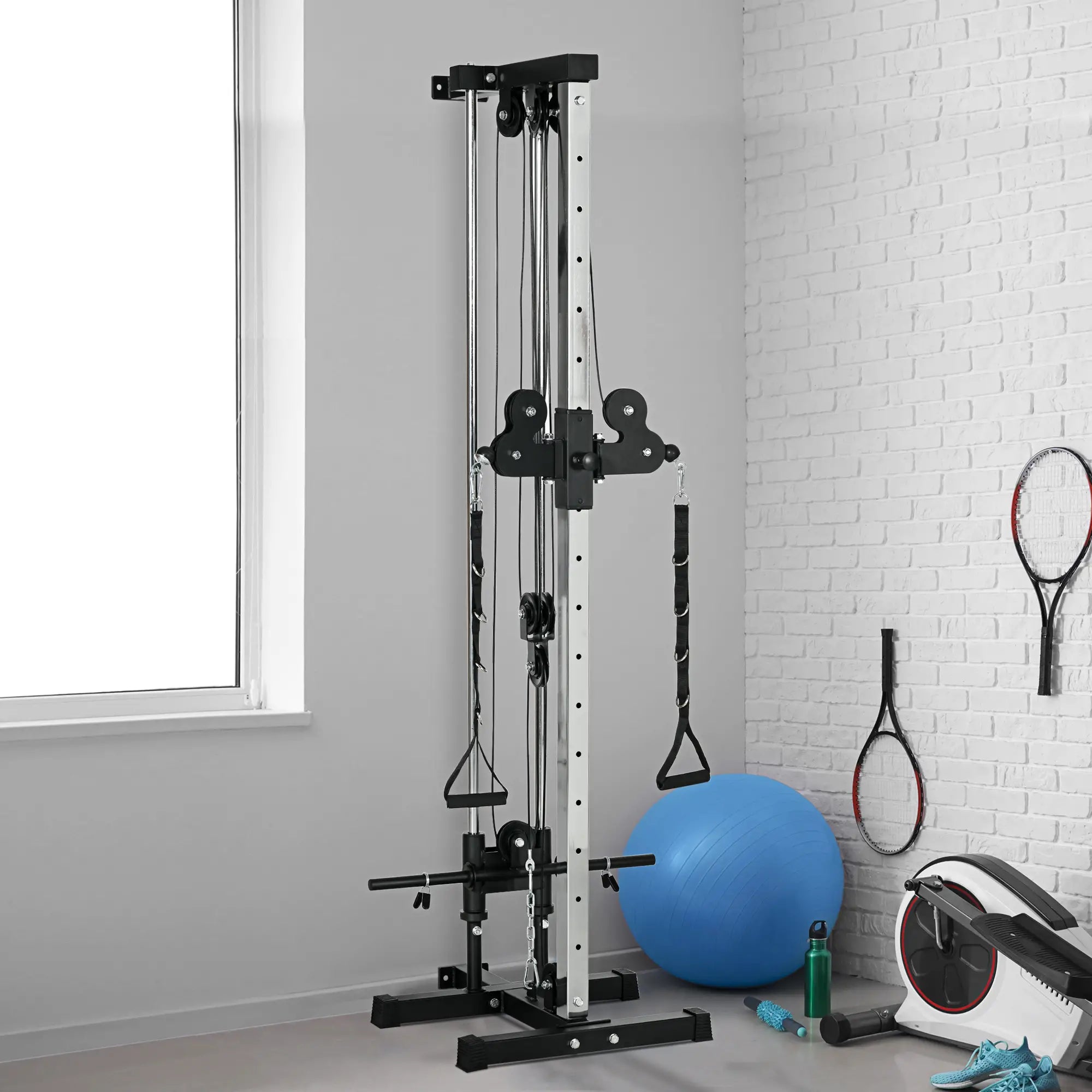 Wall Mount Cable Station, 15 Position Adjustable Dual Pulley, Home Gym Power Towers at Gallery Canada