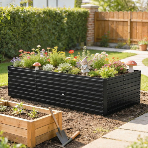 8' x 4' x 2' Raised Garden Bed, Galvanized Planter Box, Black