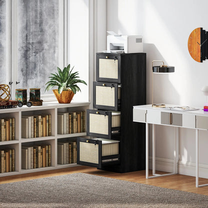 4 Drawer Filing Cabinet with Lock, Boho Style, A4 Letter Size, Black Office Cabinets & Cupboards at Gallery Canada