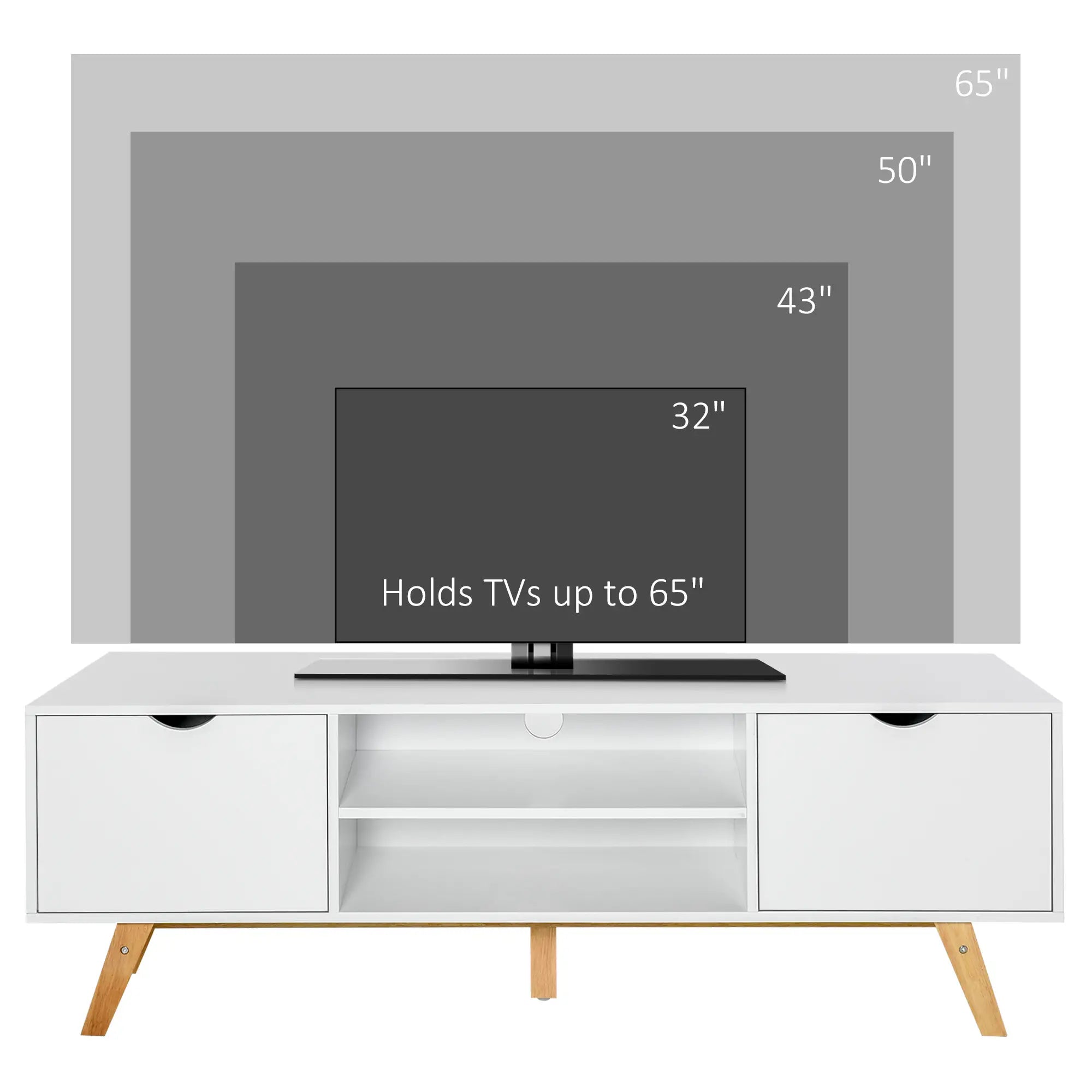 Modern Wooden TV Stand, 2 Storage Cabinets, Fits 65