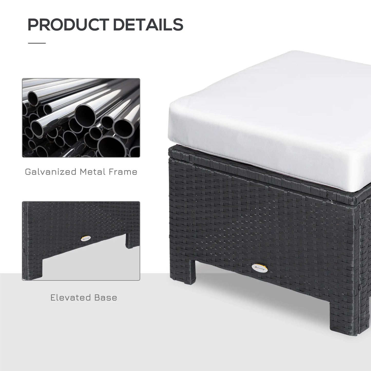 Patio Rattan Ottoman, Outdoor Wicker Footrest with Cushion, White Patio Furniture Sets at Gallery Canada