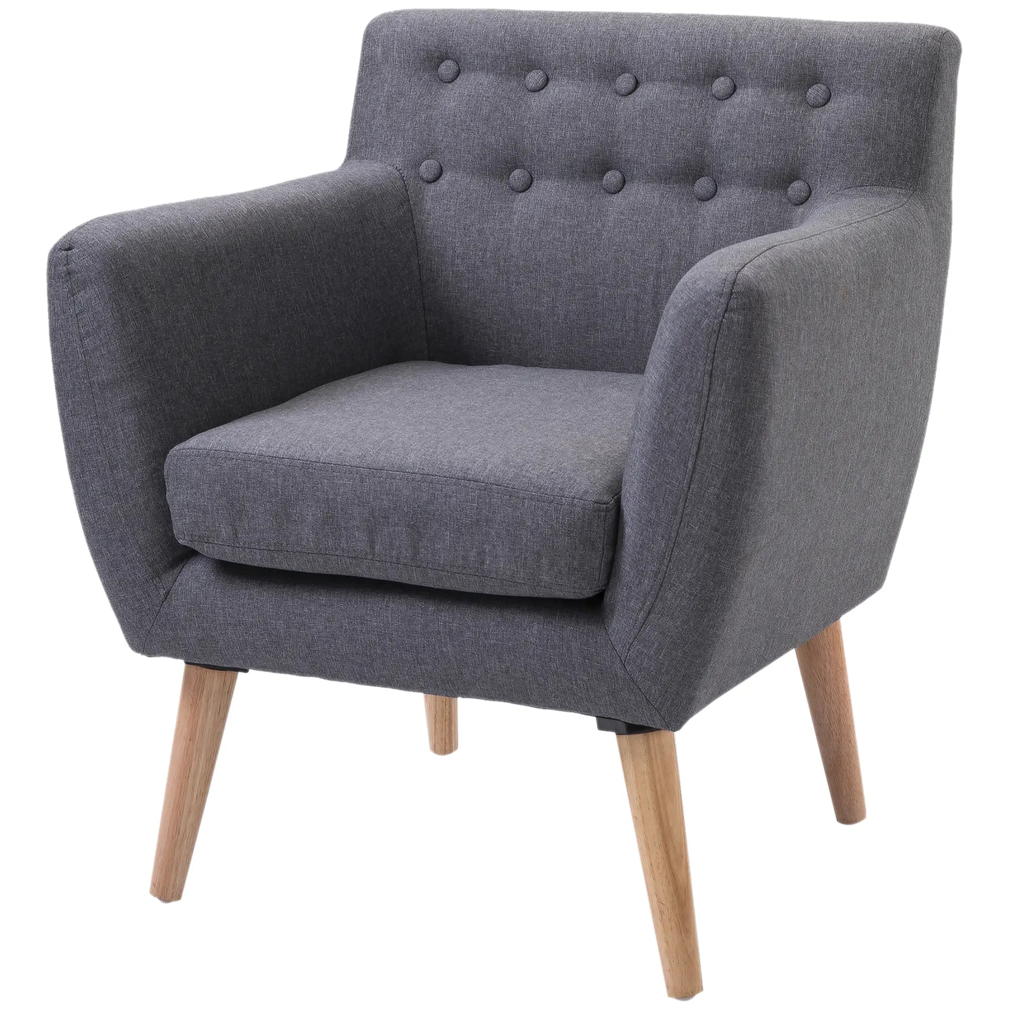 Mid-Century Modern Linen Armchair, Wood Frame, Thick Padding, Light Grey Accent Chairs at Gallery Canada