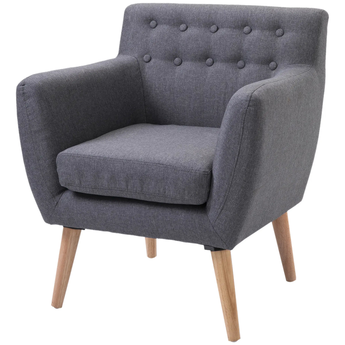 Mid-Century Modern Linen Armchair, Wood Frame, Thick Padding, Light Grey Accent Chairs at Gallery Canada