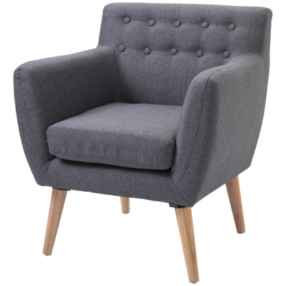 Mid-Century Modern Linen Armchair, Wood Frame, Thick Padding, Light Grey Accent Chairs at Gallery Canada