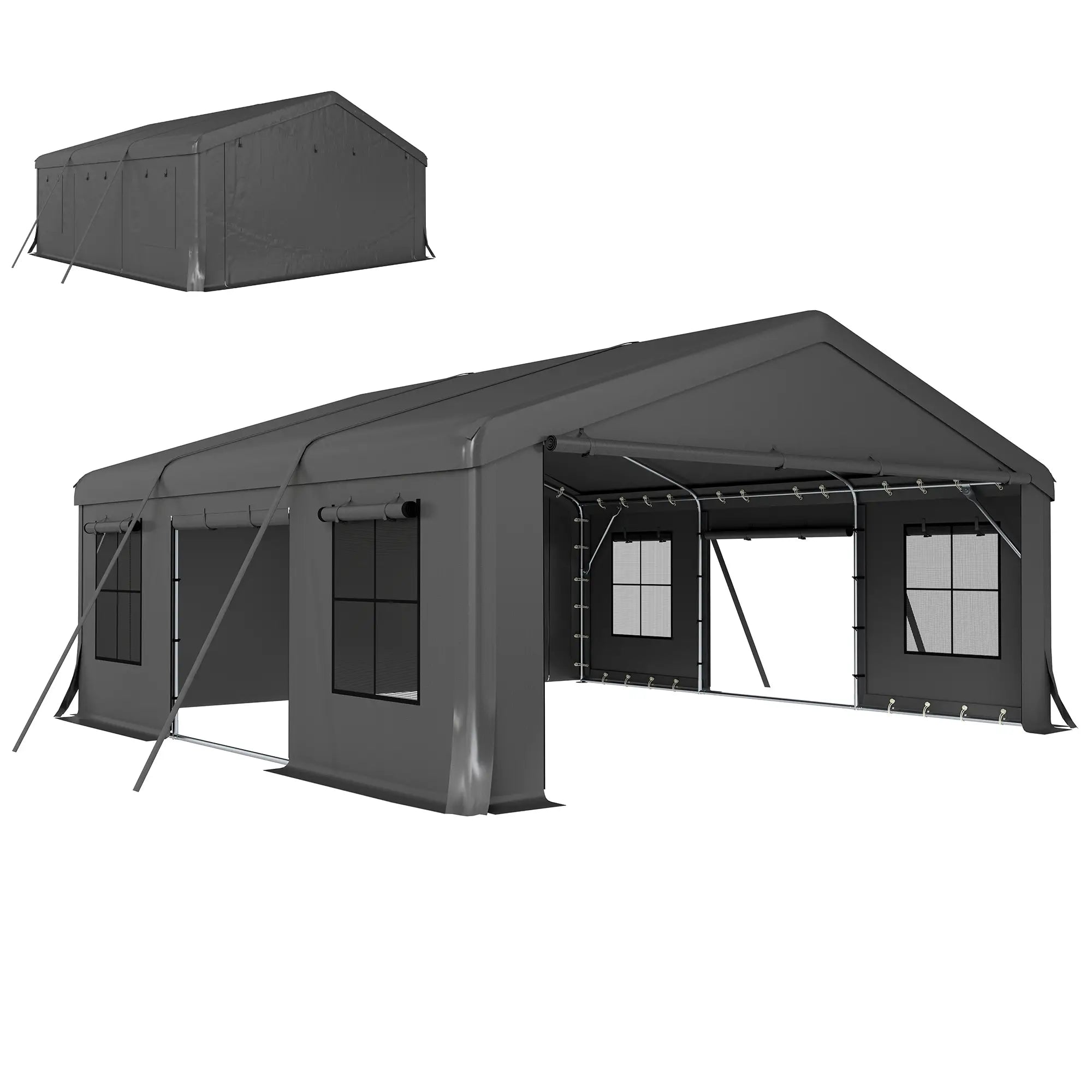 20' x 20' Heavy Duty Carport, Portable Garage Canopy Tent, Dark Grey Car Shelters at Gallery Canada