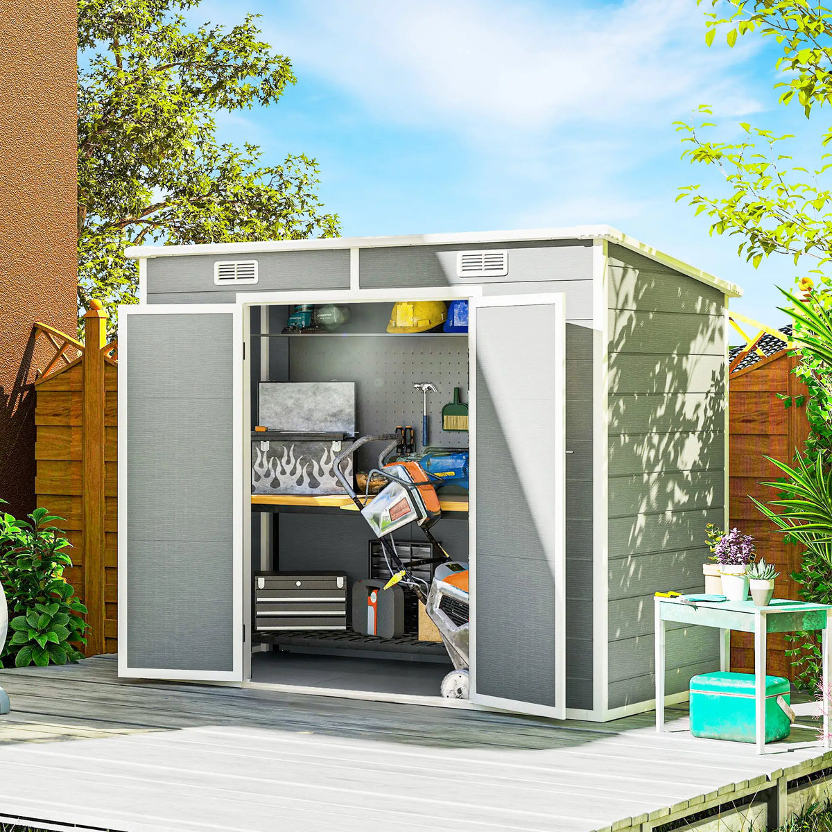 8' x 4' Resin Outdoor Storage Shed, Window, Lockable Doors, Light Grey Sheds at Gallery Canada