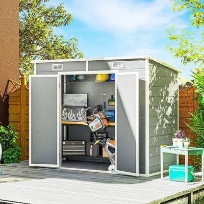 8' x 4' Resin Outdoor Storage Shed, Window, Lockable Doors, Light Grey Sheds at Gallery Canada