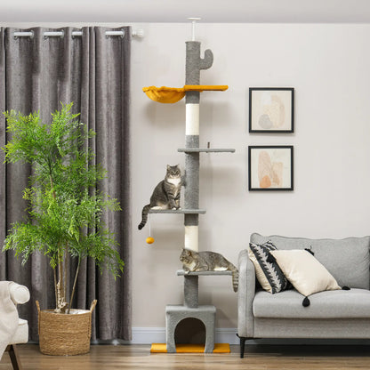 Adjustable Cat Tree Tower, 90.5"-108", Scratching Posts, Hammock, Light Grey Floor to Ceiling Cat Trees at Gallery Canada
