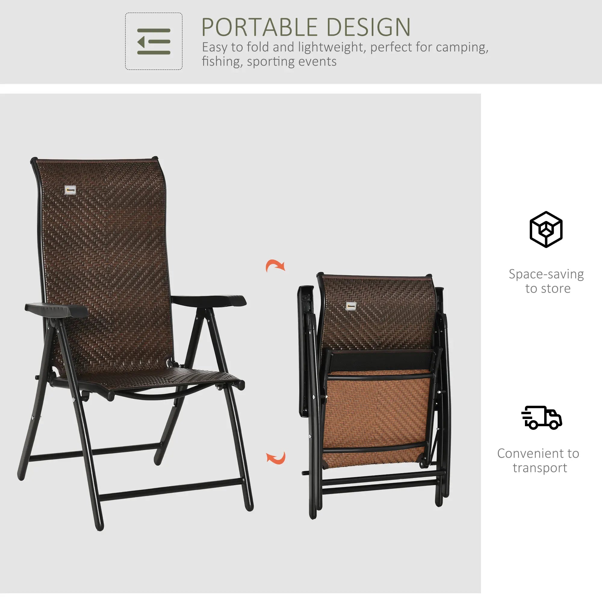 Rattan Reclining Folding Chair Set Of 2, Outdoor Wicker, Brown Foldable Chairs at Gallery Canada