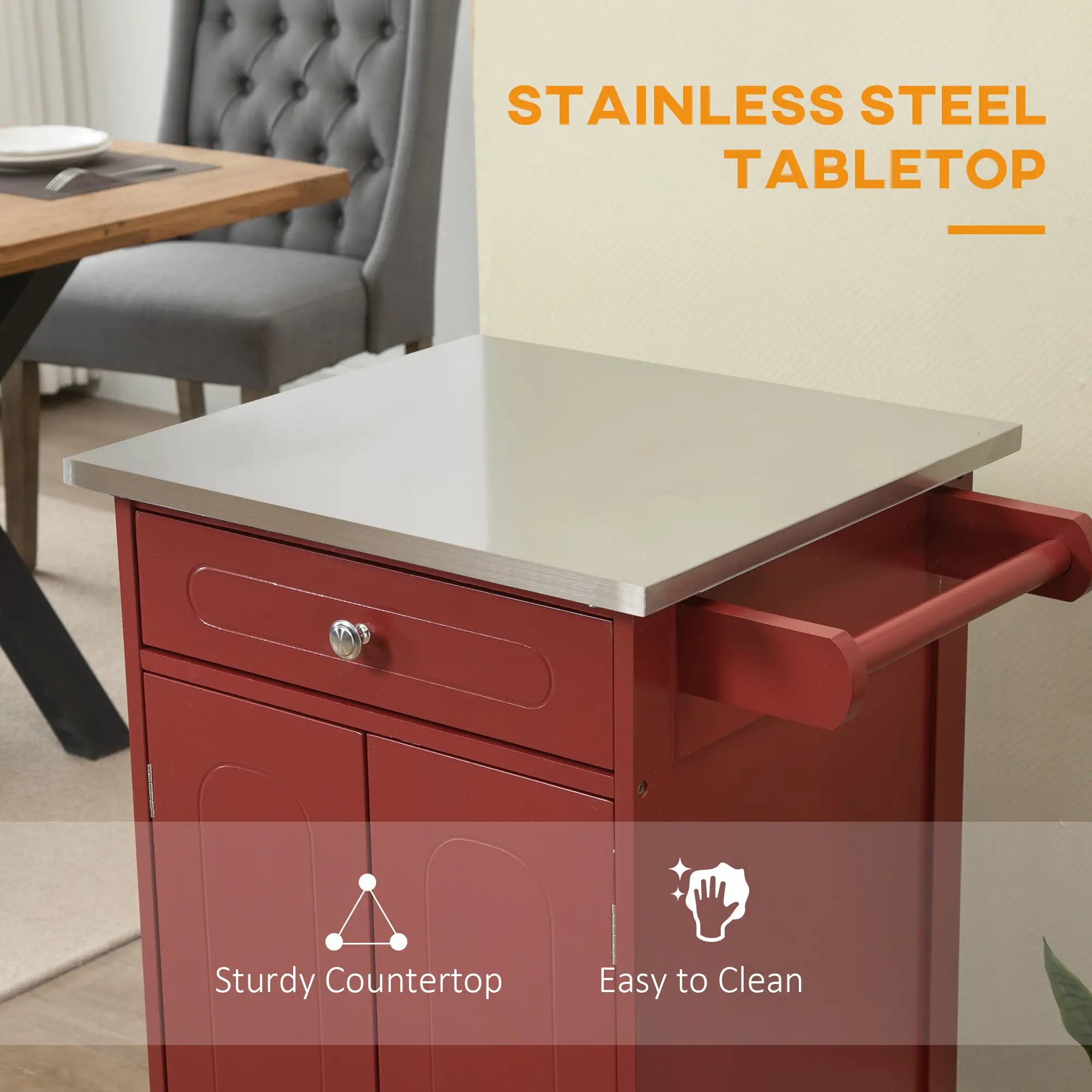 Kitchen Cart, Stainless Steel Top, Storage Drawer, 36x24x36 in, Red Kitchen Islands & Kitchen Carts at Gallery Canada
