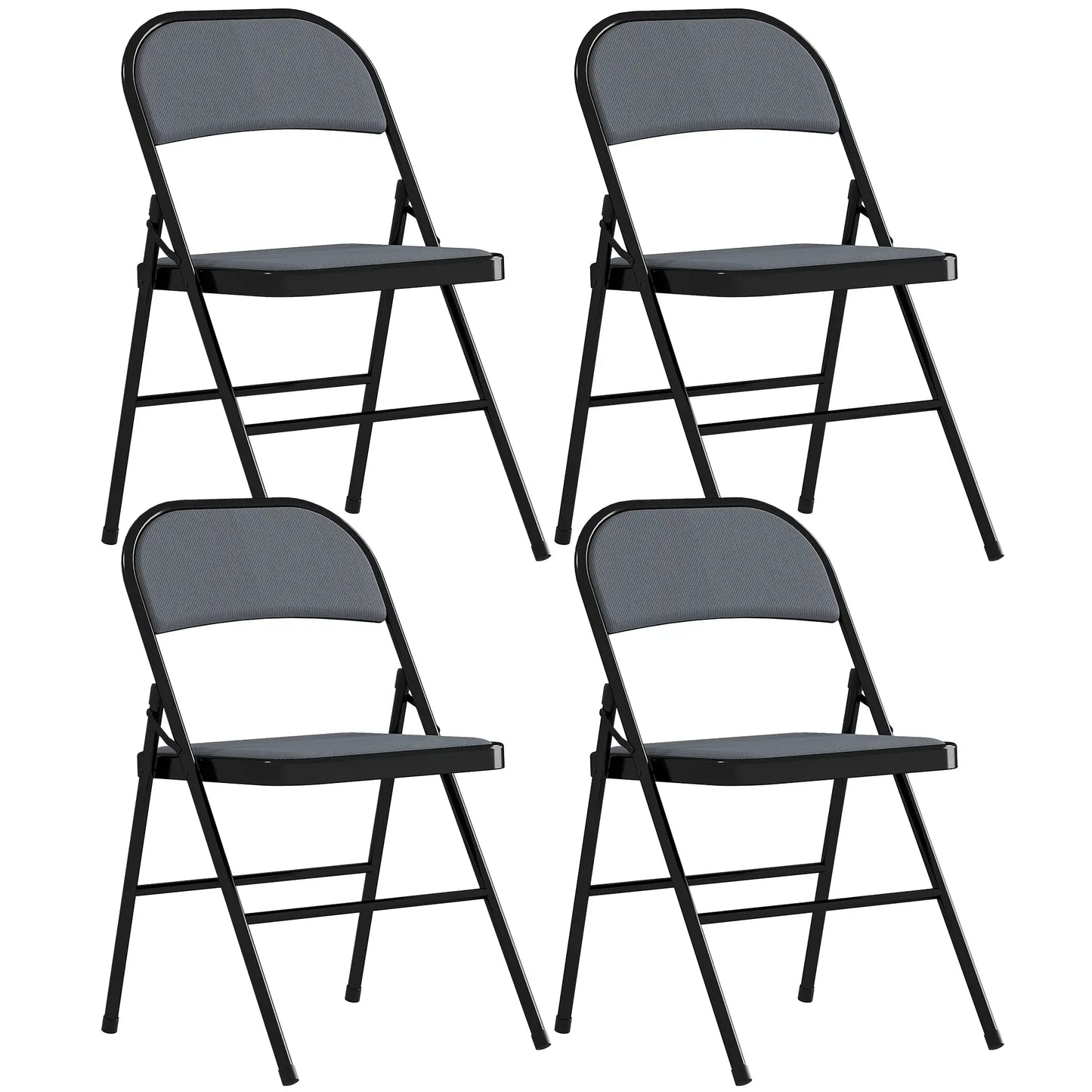 Set of 4 Metal Foldable Chairs, Corduroy Padded, Grey Dining Chairs Grey at Gallery Canada