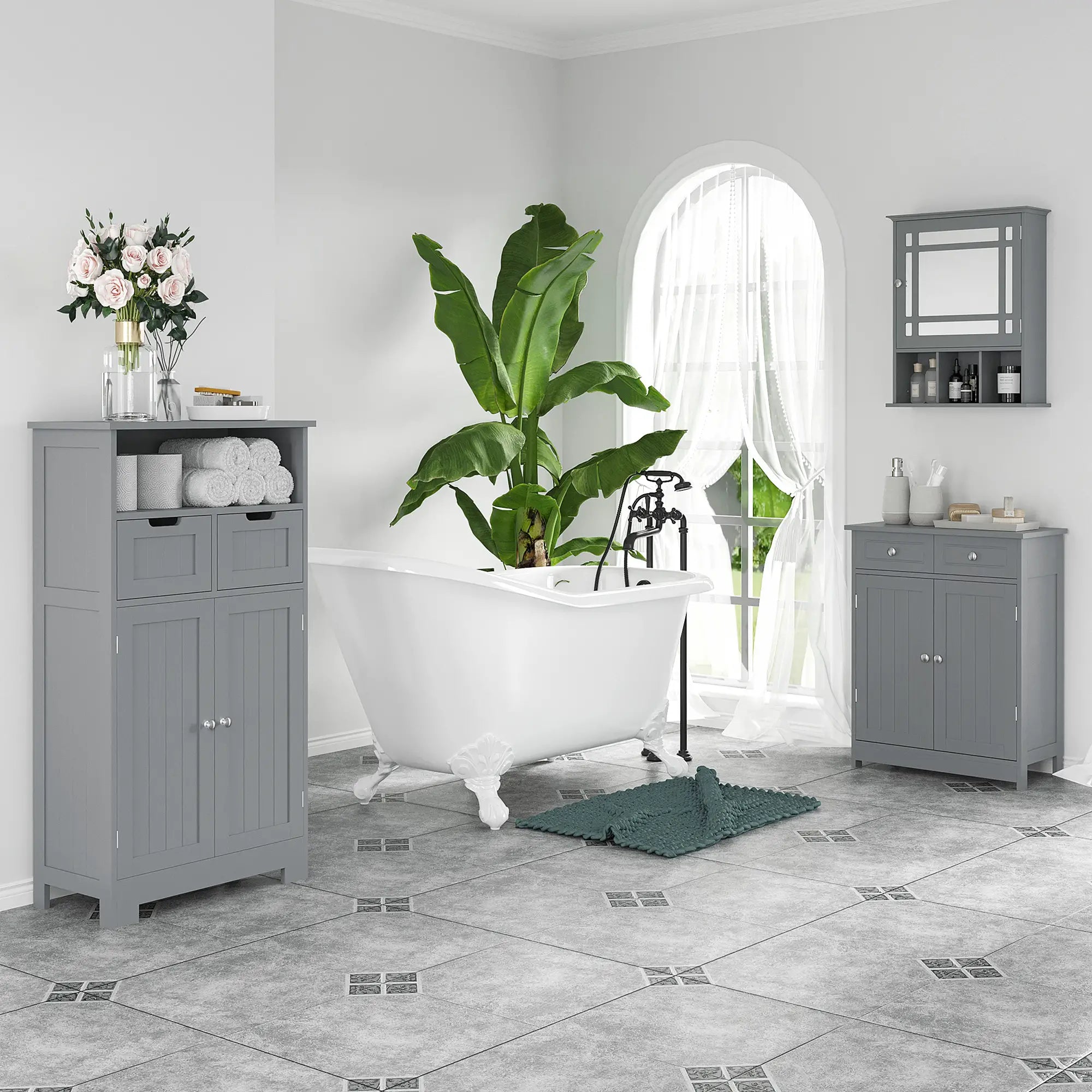 Wall Mount Bathroom Cabinet with Mirror Door, 3 Shelf Organizer, Grey Mirror Medicine Cabinets at Gallery Canada