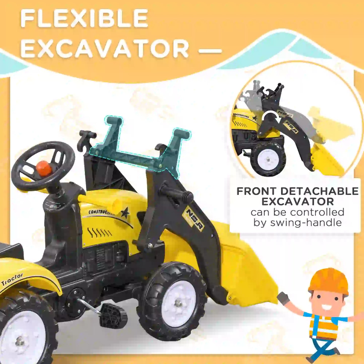 Front Loader Excavator Ride On Toy, 6 Wheels, Controllable Bucket, Yellow Toy Excavators at Gallery Canada