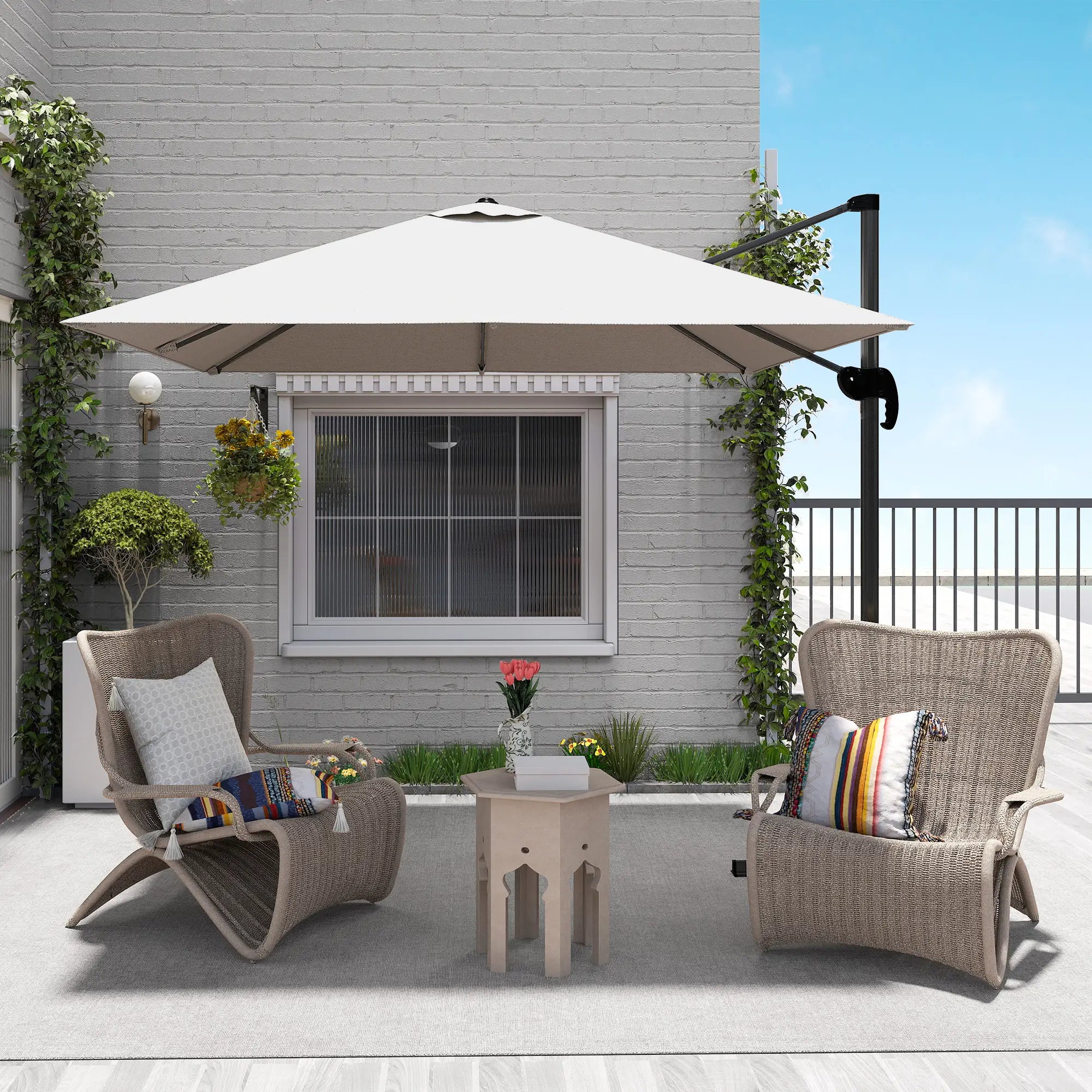 8' x 8' Square Patio Umbrella, 360° Rotation, Aluminum, White Cantilever Umbrellas at Gallery Canada