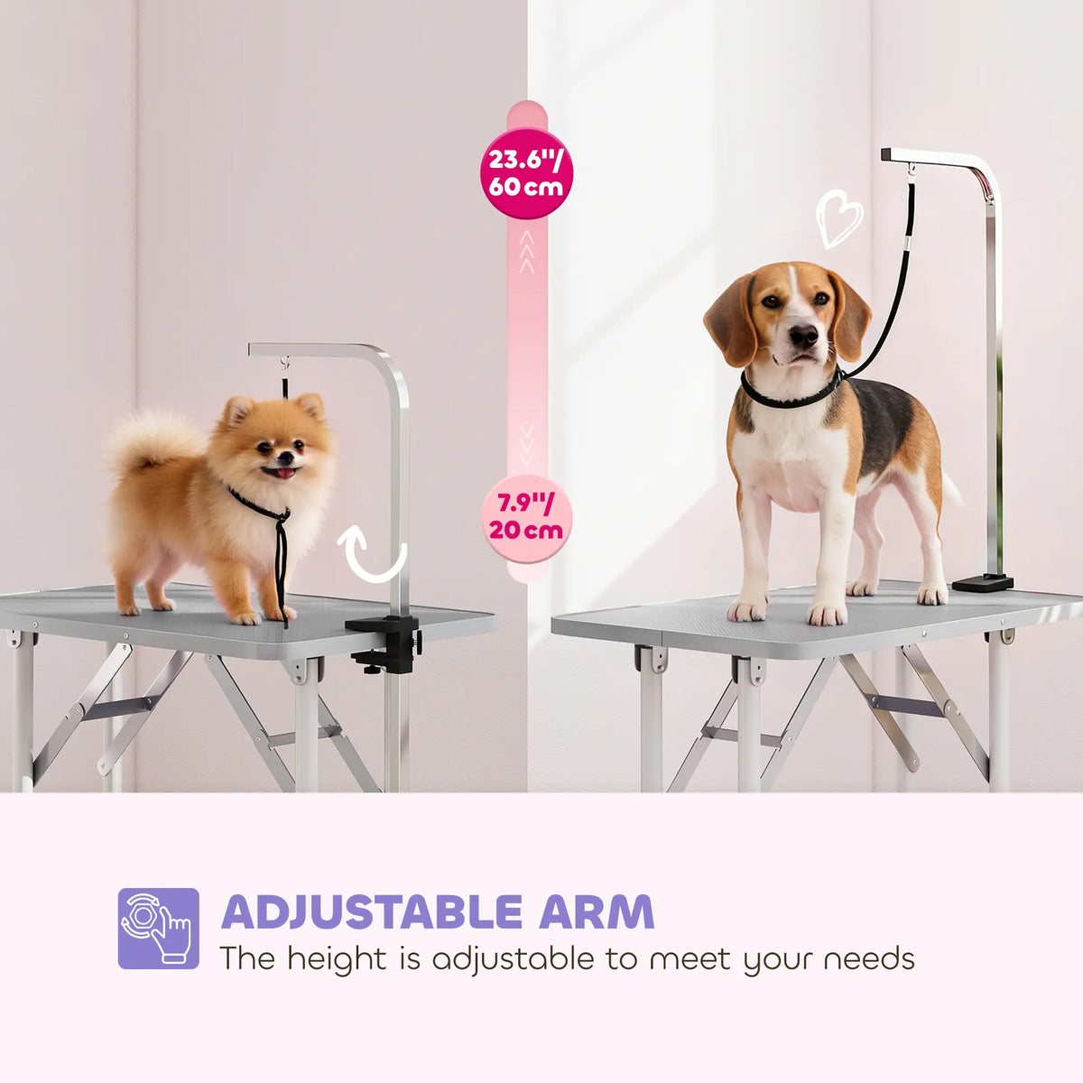 Foldable Pet Grooming Table, Adjustable Arm, Non-Slip Surface, Grey Dog Grooming Tables at Gallery Canada