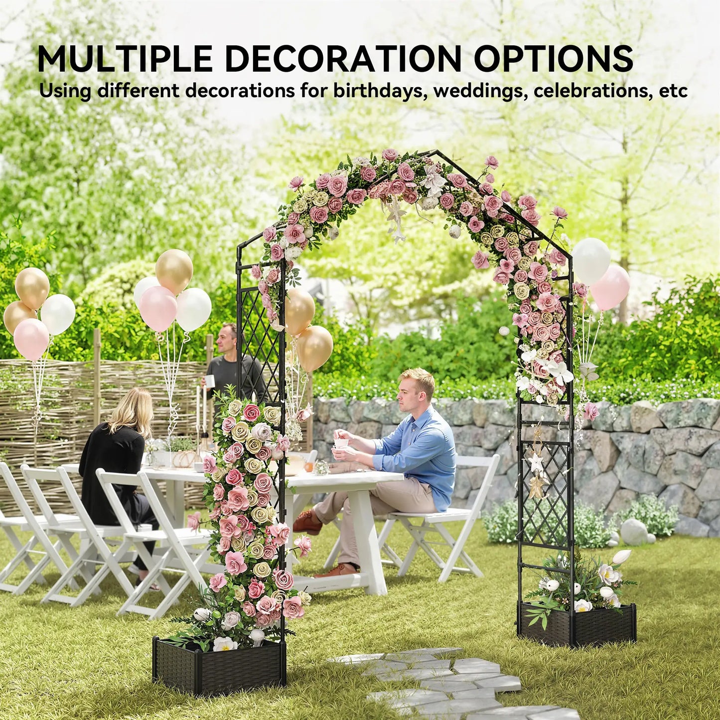 Garden Arch Trellis Arbor With 2 Planter Boxes, 90.6" x 15.7" x 88.2", Black Garden Arches at Gallery Canada