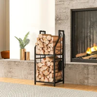 2-Tier Metal Firewood Rack, 4 Fireplace Tools, Black Firewood Racks Black at Gallery Canada