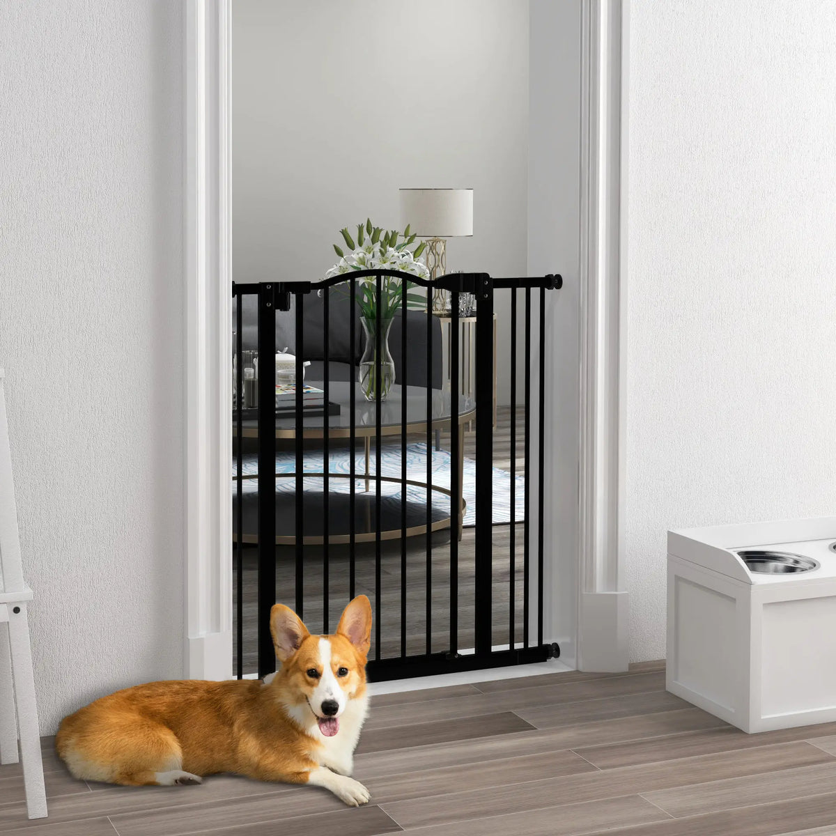 Extra Tall Dog Gate with Door, Pressure Fit, Auto Close, 29-34 Inch, Black Houses, Kennels & Pens at Gallery Canada