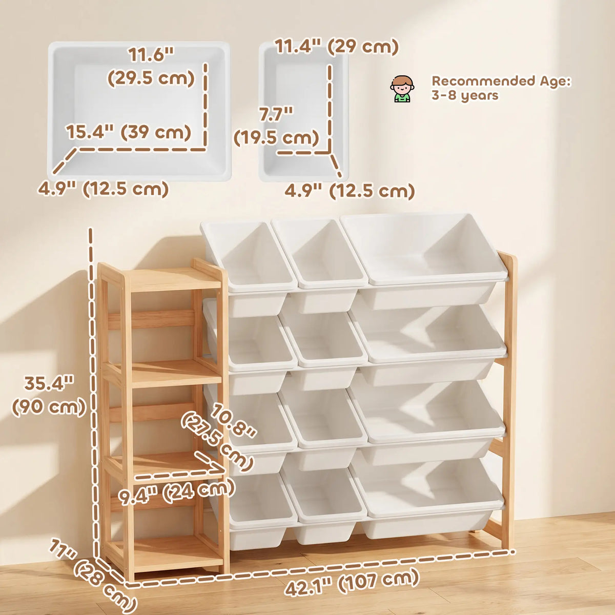 Kids Toy Storage Organizer, 3 Shelves, 12 Bins, Natural Baby & Kids Storage at Gallery Canada