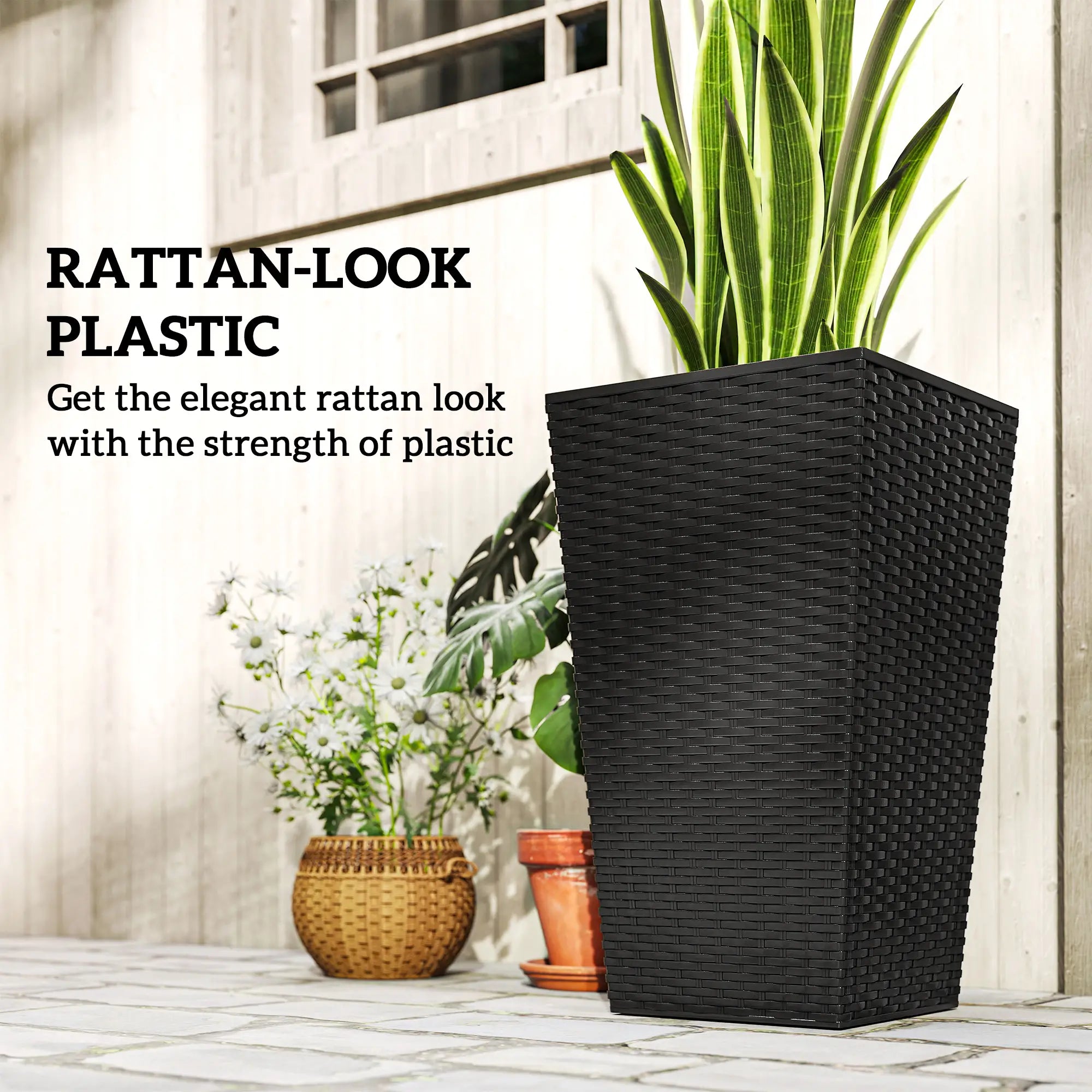 Set of 3 Tall Plant Stand, Outdoor Indoor Flower Pot, Black Garden Accessories at Gallery Canada