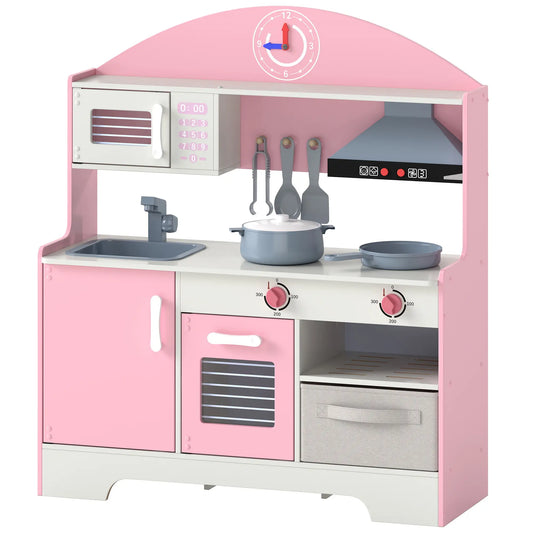 Kids Wooden Play Kitchen Set, Lights Sounds, 5pcs, Ages 3-6, Pink Play Kitchen Pink at Gallery Canada