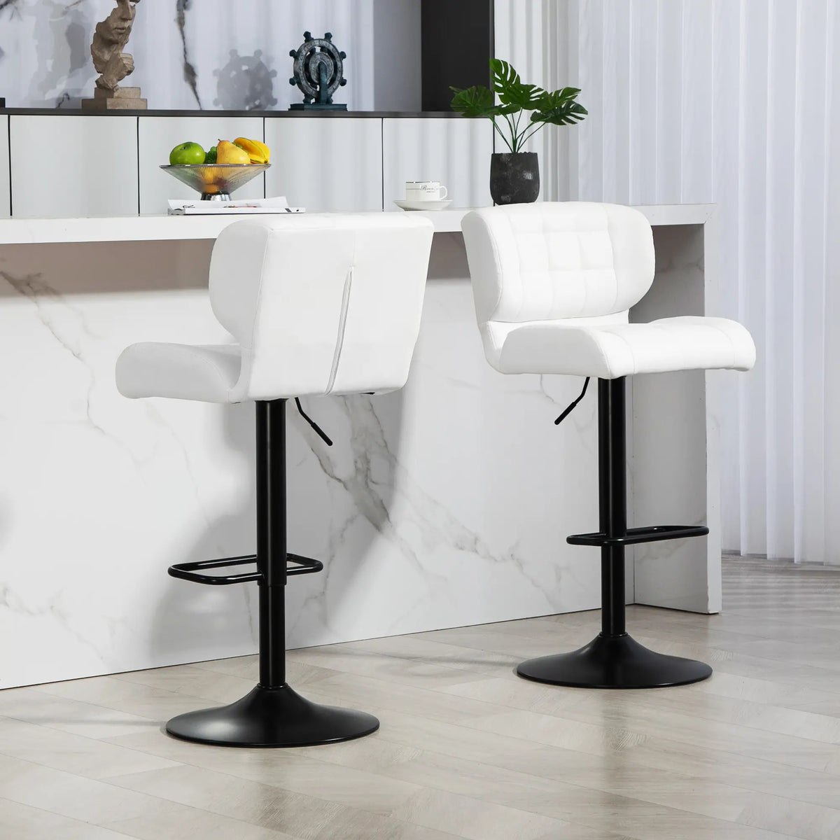 Swivel PU Leather Barstools, Set of 2, Adjustable with Footrest, White Bar Stools at Gallery Canada