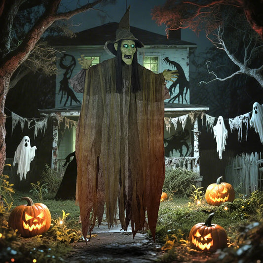 Animatronics Hanging Witch, Voice Activated, Flashing Eyes, Green Halloween Decorations Green at Gallery Canada