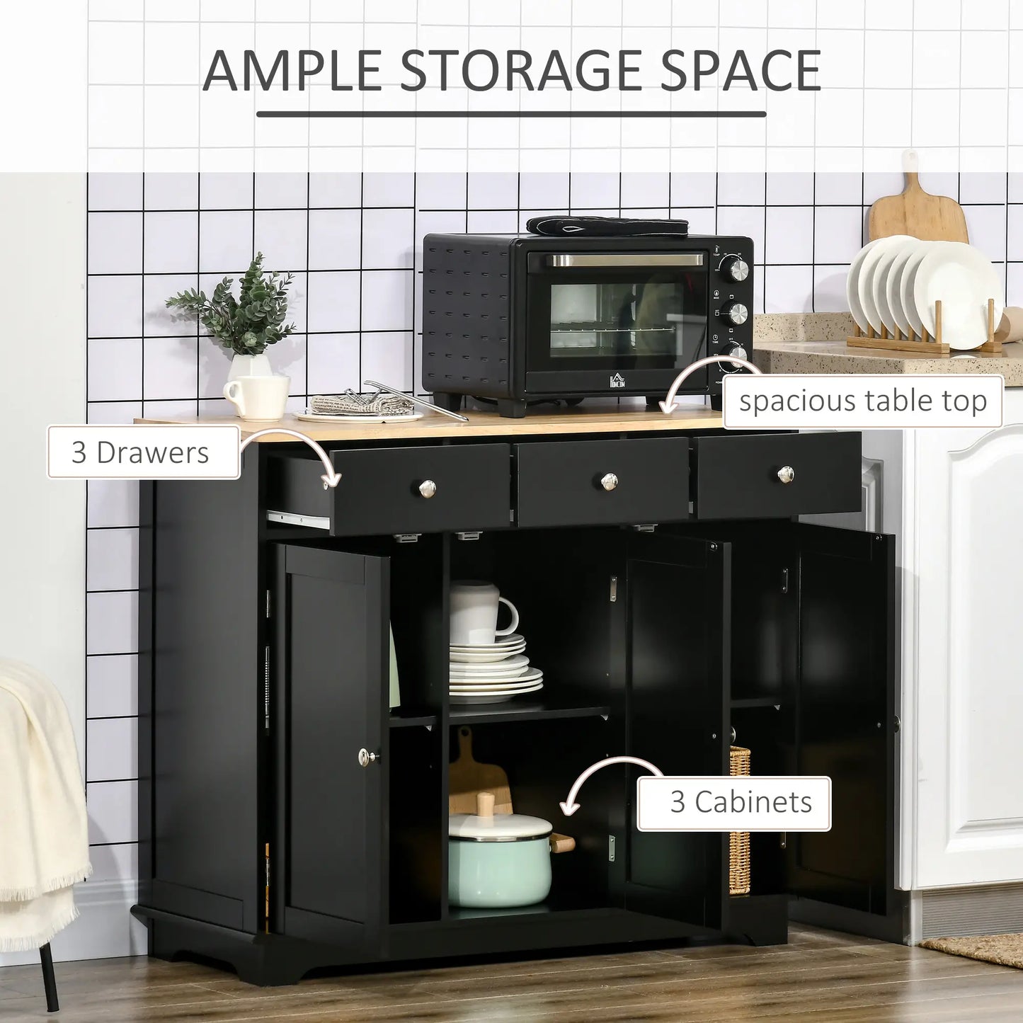 Modern Sideboard, Storage Cabinet with Drawers, Adjustable Shelves, Black Bar Cabinets at Gallery Canada