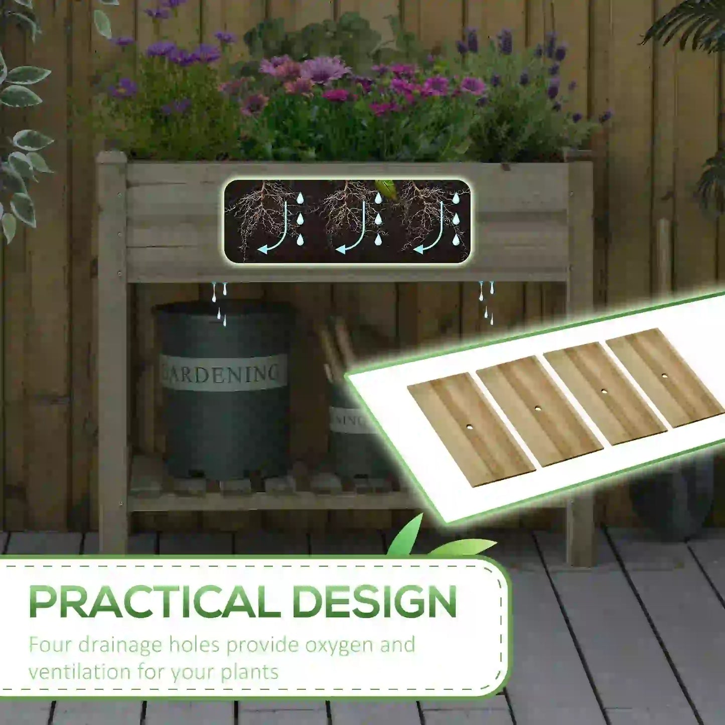 Elevated Wooden Planter Box With Legs And Storage Shelf, Green Elevated Garden Beds at Gallery Canada