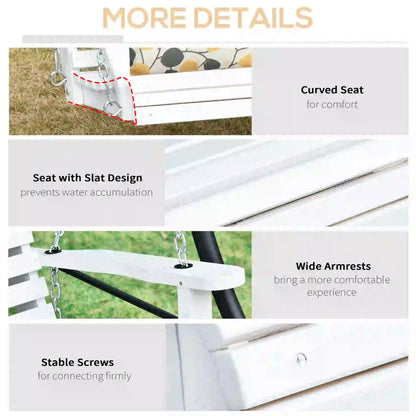 3 Seater Porch Swing Wood Bench With Foldable Table, White Hanging Porch Swings at Gallery Canada