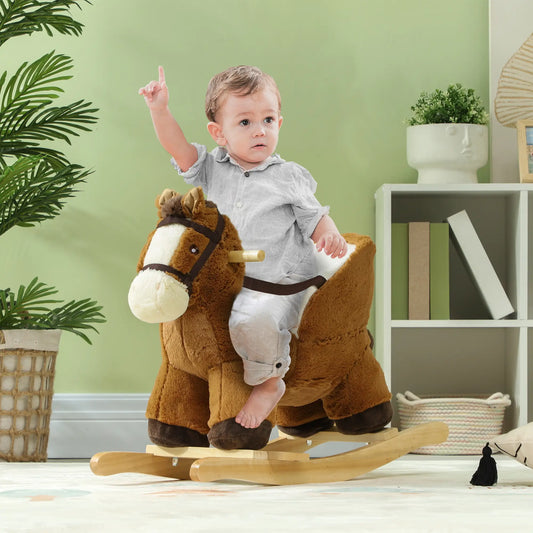 Plush Baby Rocking Horse, Animal Rocker for Toddlers 18-36 Months Rocking Horses Brown, Cream White at Gallery Canada