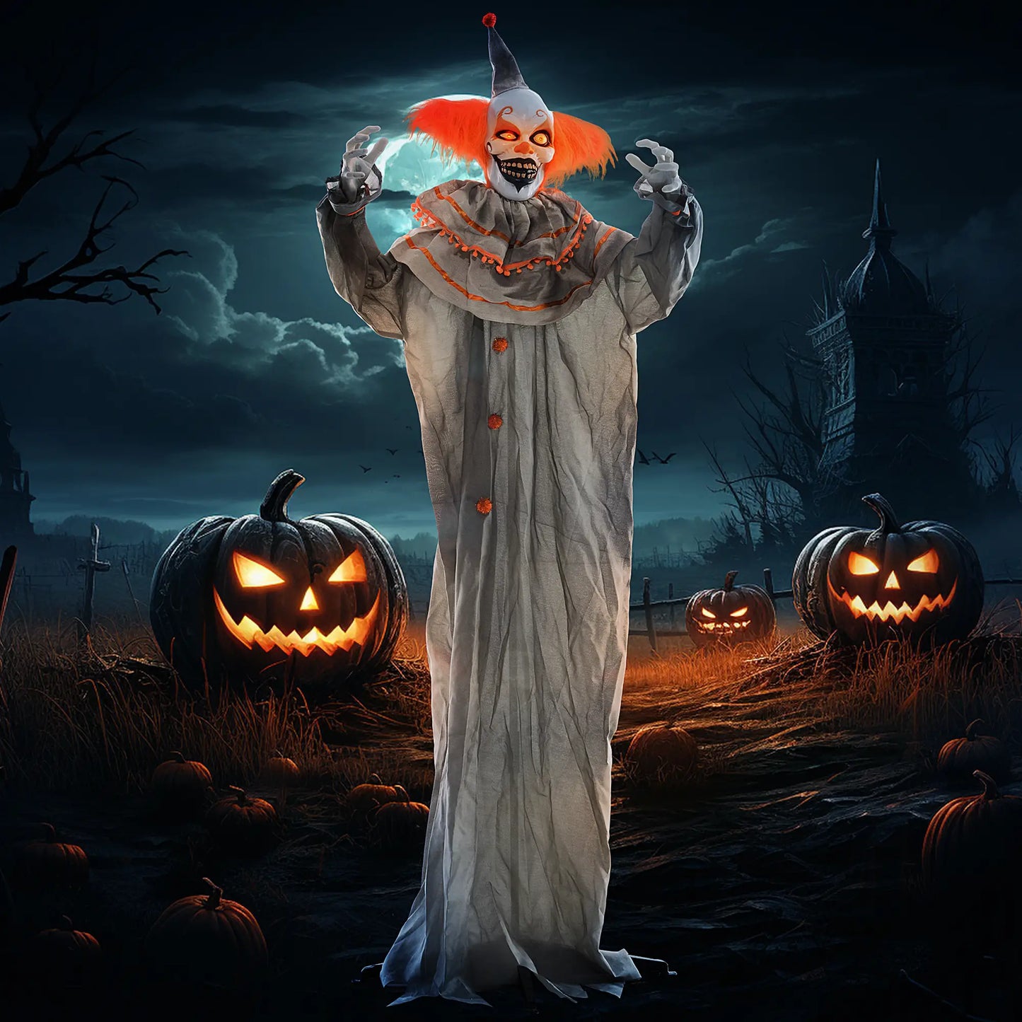6' Classic Clown Halloween Decoration, Animatronic, Motion Activated, Orange Halloween Decorations at Gallery Canada