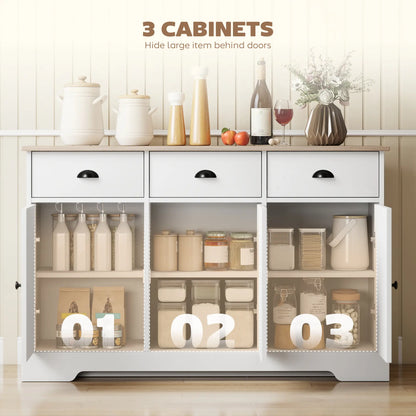 46.5" Buffet Cabinet, Farmhouse Sideboard, 3 Barn Doors, 3 Drawers, White Bar Cabinets at Gallery Canada