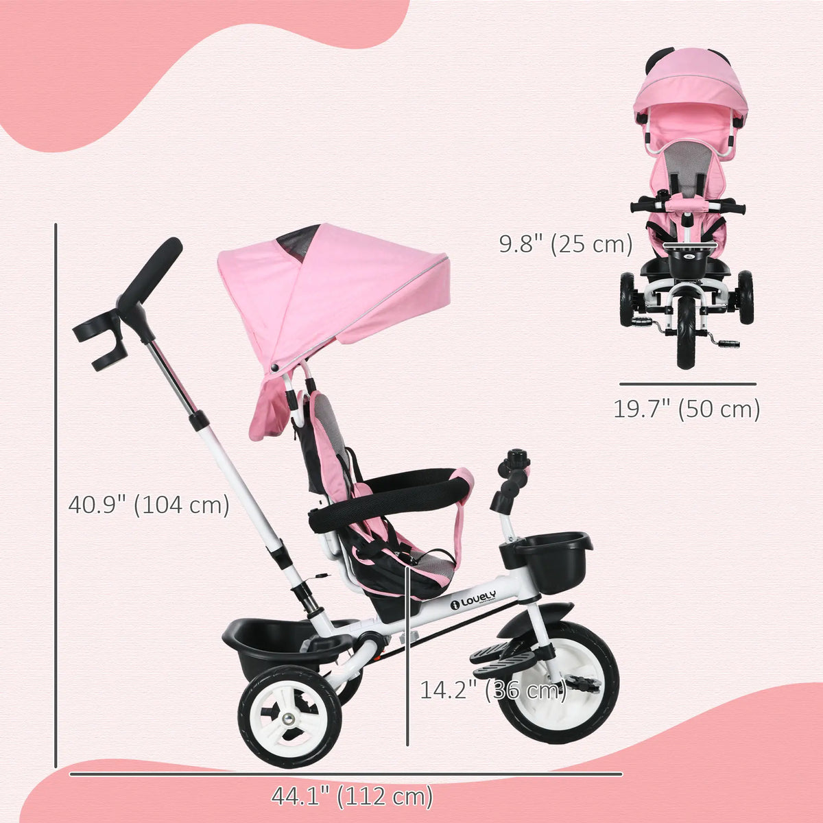 6 in 1 Toddler Tricycle, Parent Push Handle, Canopy, Storage Baskets, Pink Tricycles for Kids at Gallery Canada