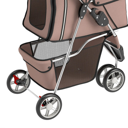 3 Wheels Foldable Dog Stroller, Storage Basket, Adjustable Canopy, Coffee Dog Bike Trailers & Strollers at Gallery Canada