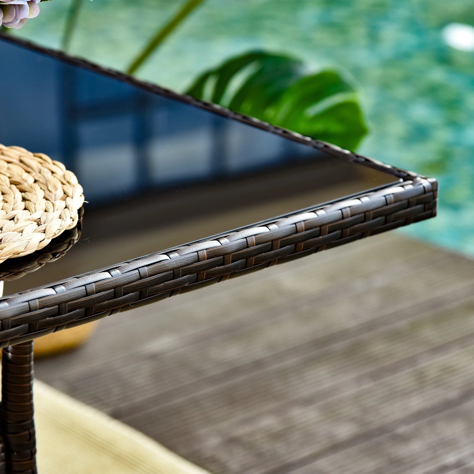 Patio Rattan Dining Table With Glass Top, 59x34x29, Brown Patio Dinning Tables at Gallery Canada