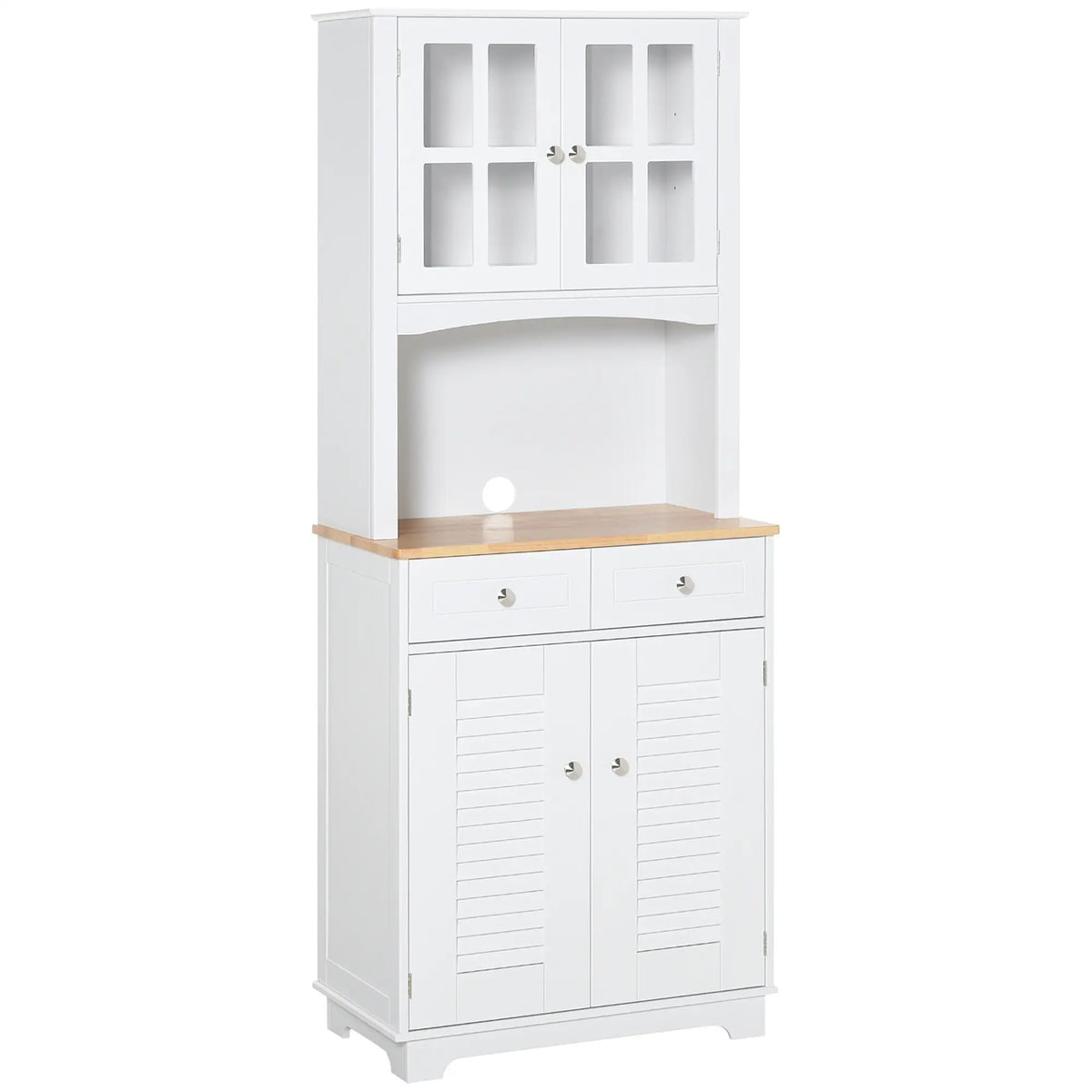 Coastal Kitchen Buffet Hutch, Wood Storage Cupboard, Glass Door, White Kitchen Pantry Cabinets at Gallery Canada