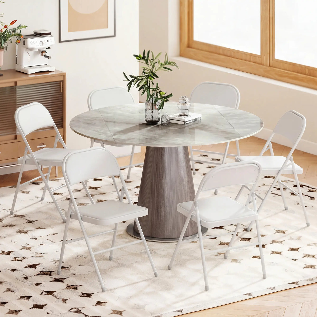 Set of 6 Foldable Chairs, PU Leather Padded, 17.5" x 17.5" x 31.5", White Dining Chairs at Gallery Canada