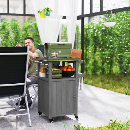 Grill Table With Stainless Steel Top, Pizza Oven Table, Storage Cabinet, Dark Grey Outdoor Grill Carts at Gallery Canada