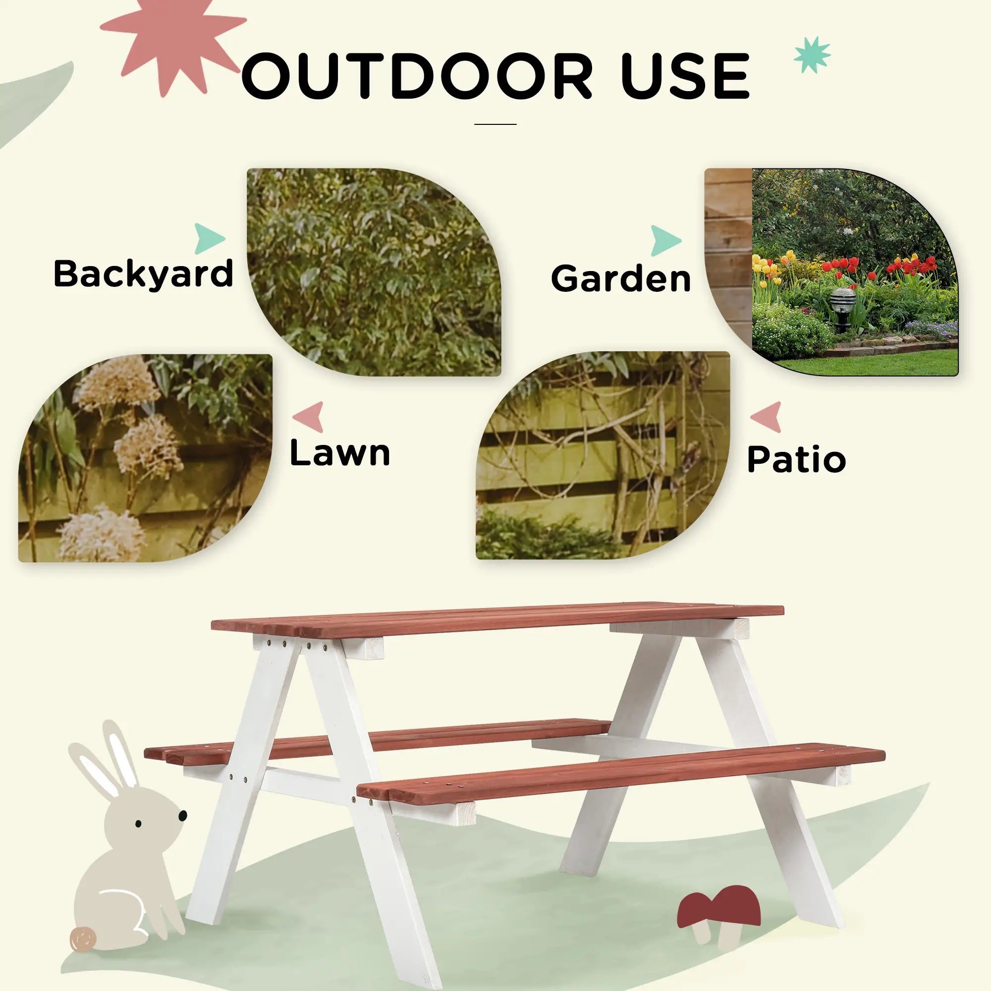 Kids Wooden Picnic Table and Benches Set for 4, Natural Wood Kids Outdoor Furniture at Gallery Canada