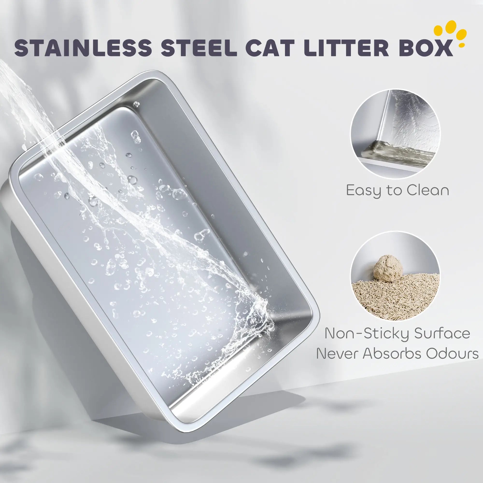 Stainless Steel Cat Litter Box, XL High Sided, 24