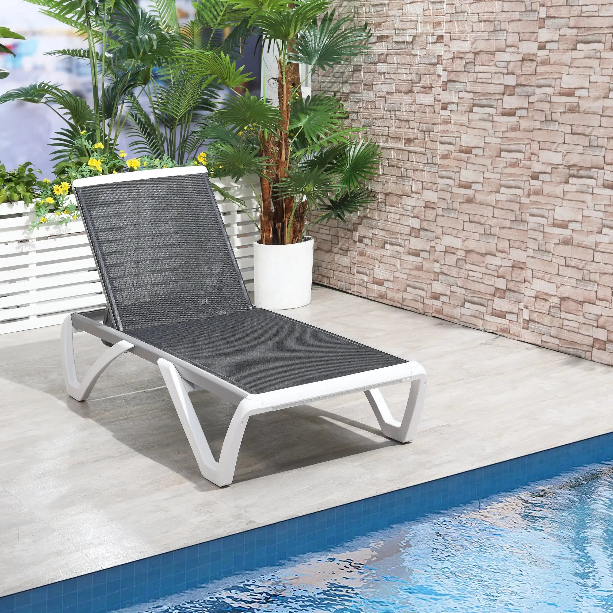 Outdoor Chaise Lounge Chair, Adjustable Back, Wheels, Mesh Fabric, Black Lounger Chairs at Gallery Canada