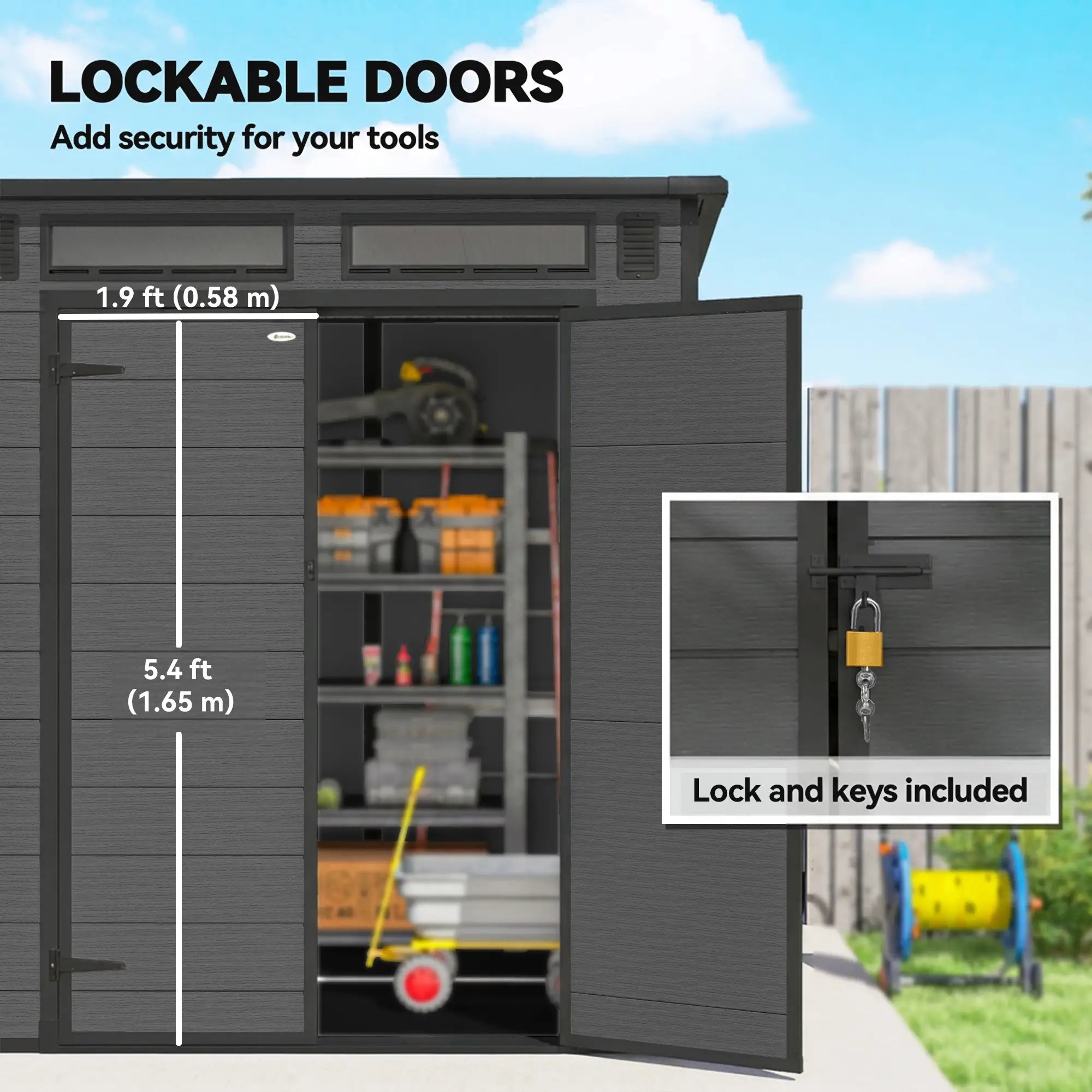 6' x 6' Outdoor Storage Shed, Plastic Garden Shed, Dark Grey, Dark Grey Sheds at Gallery Canada