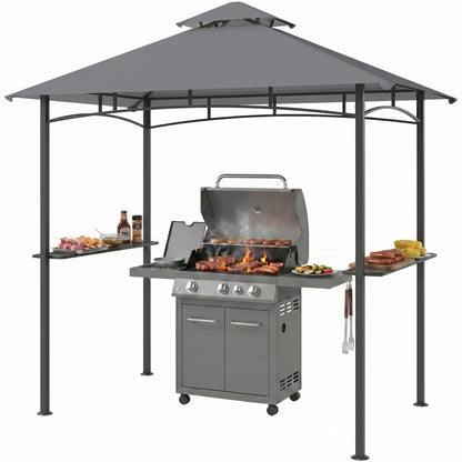 8' x 5' BBQ Grill Gazebo Tent, Double Tiered Canopy, Outdoor Sun Shade, Grey