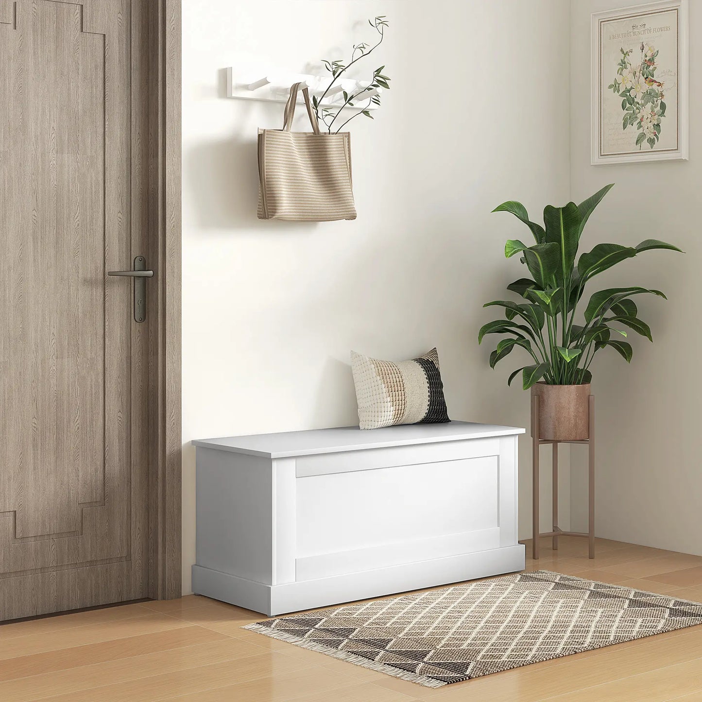 39.4 Inches Storage Chest, Wooden Box, Wood Grain, White Storage Cabinets at Gallery Canada