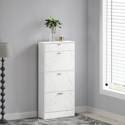 3 Flip Drawer Shoe Cabinet, Marble-Effect Narrow, White Shoe Storage Cabinets & Racks at Gallery Canada